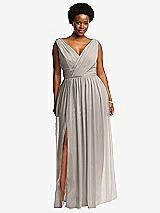 Front View Thumbnail - Taupe Sleeveless Draped Chiffon Maxi Dress with Front Slit
