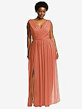 Front View Thumbnail - Terracotta Copper Sleeveless Draped Chiffon Maxi Dress with Front Slit