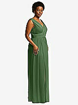 Alt View 1 Thumbnail - Vineyard Green Sleeveless Draped Chiffon Maxi Dress with Front Slit