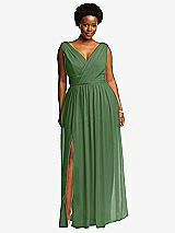 Front View Thumbnail - Vineyard Green Sleeveless Draped Chiffon Maxi Dress with Front Slit