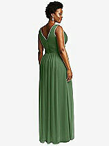 Rear View Thumbnail - Vineyard Green Sleeveless Draped Chiffon Maxi Dress with Front Slit