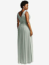 Rear View Thumbnail - Willow Green Sleeveless Draped Chiffon Maxi Dress with Front Slit