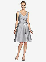 Front View Thumbnail - French Gray V-Neck Sleeveless Cocktail Length Dress