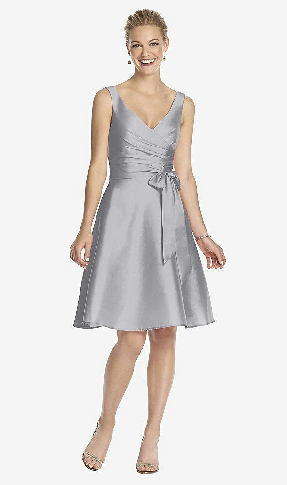 Front View - French Gray V-Neck Sleeveless Cocktail Length Dress