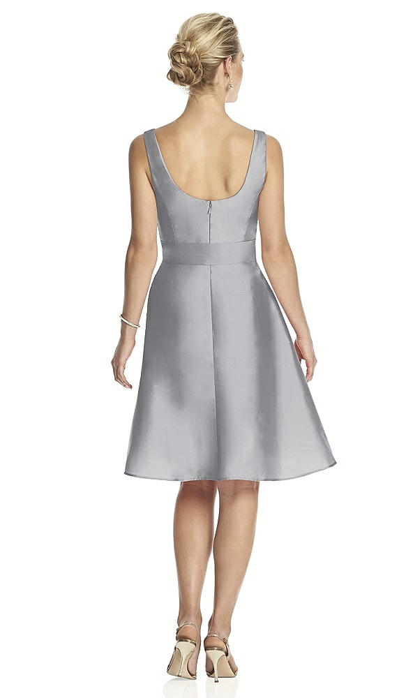 Back View - French Gray V-Neck Sleeveless Cocktail Length Dress