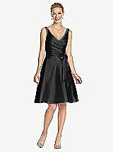 Front View Thumbnail - Black V-Neck Sleeveless Cocktail Length Dress