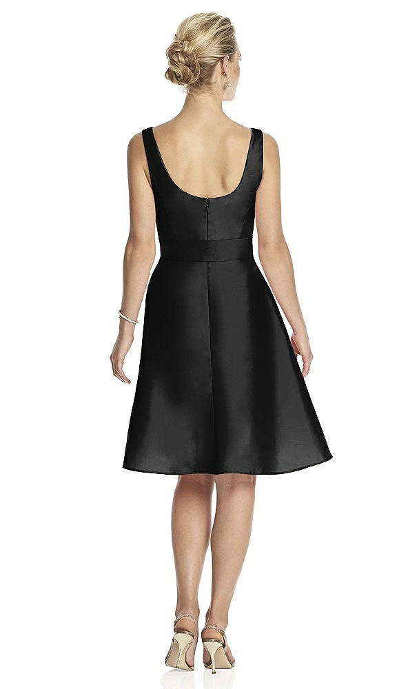 Back View - Black V-Neck Sleeveless Cocktail Length Dress