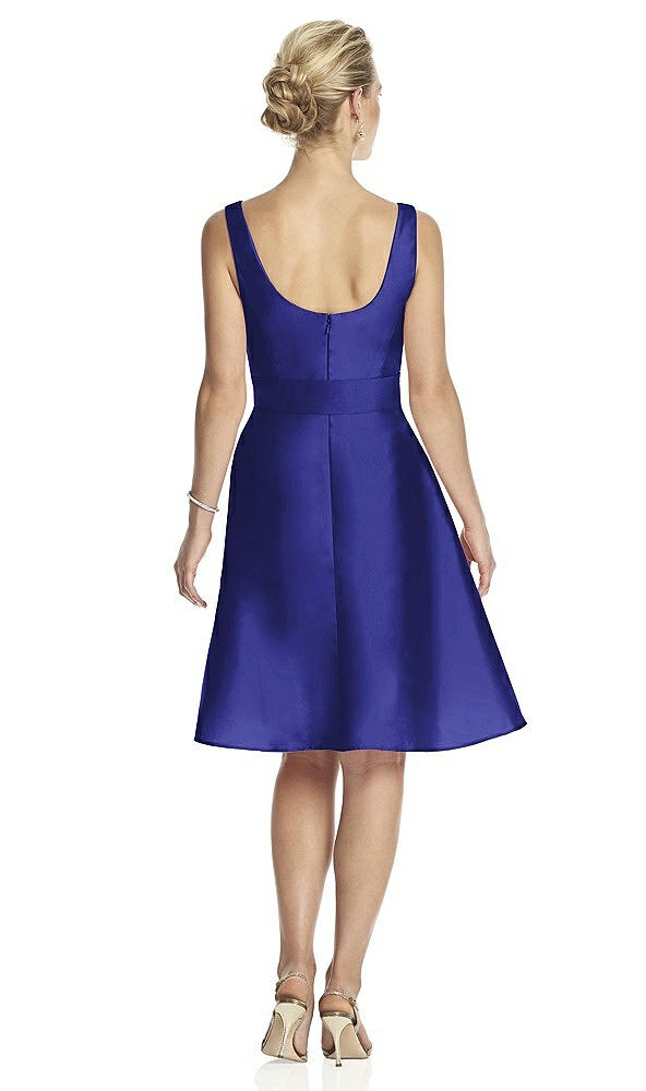 Back View - Electric Blue V-Neck Sleeveless Cocktail Length Dress