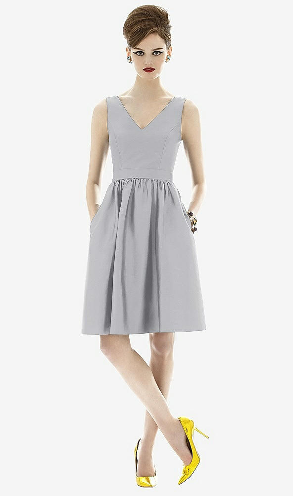 Front View - French Gray Sleeveless Natural Wais Cocktail Length Dress