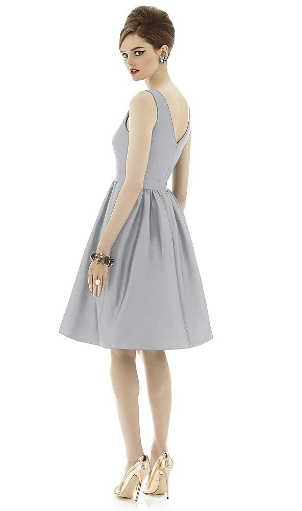 Back View - French Gray Sleeveless Natural Wais Cocktail Length Dress