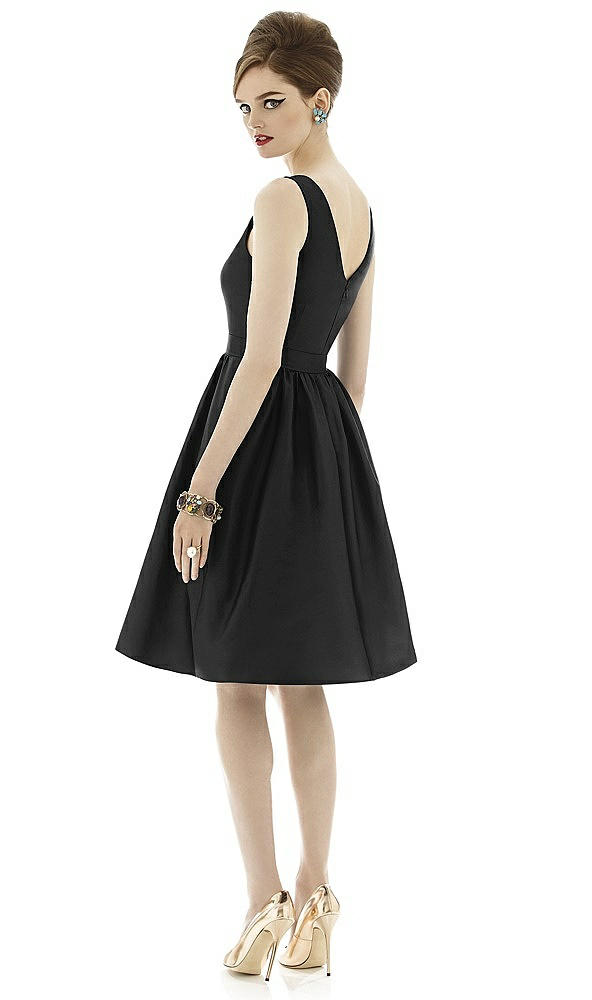 Back View - Black Sleeveless Natural Wais Cocktail Length Dress