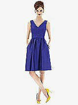 Front View Thumbnail - Electric Blue Sleeveless Natural Wais Cocktail Length Dress
