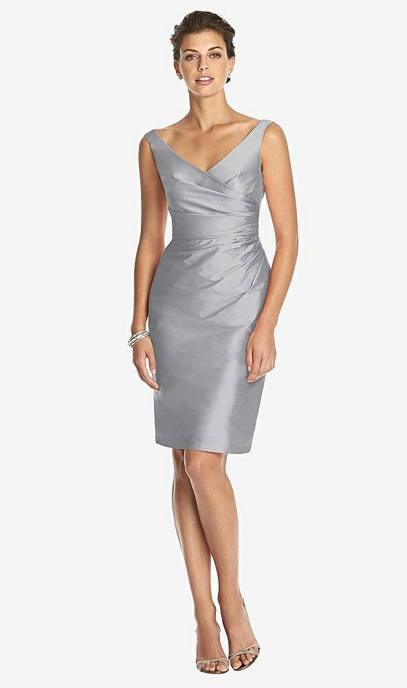Front View - French Gray Cocktail V-Neck Fitted Sleeveless Dress