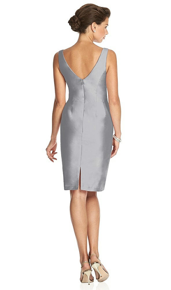 Back View - French Gray Cocktail V-Neck Fitted Sleeveless Dress