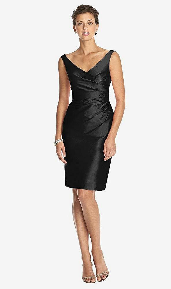 Front View - Black Cocktail V-Neck Fitted Sleeveless Dress