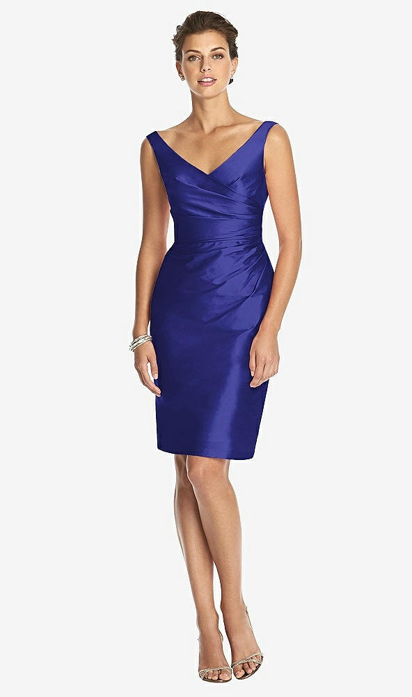 Front View - Electric Blue Cocktail V-Neck Fitted Sleeveless Dress