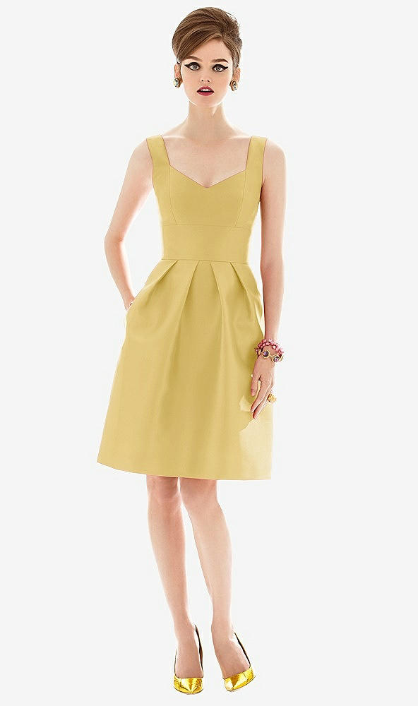 Front View - Maize Cocktail Sleeveless Satin Twill Dress