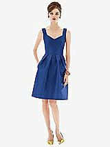 Front View Thumbnail - Classic Blue Cocktail Sleeveless Satin Twill Dress