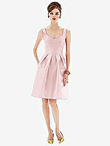 Front View Thumbnail - Ballet Pink Cocktail Sleeveless Satin Twill Dress