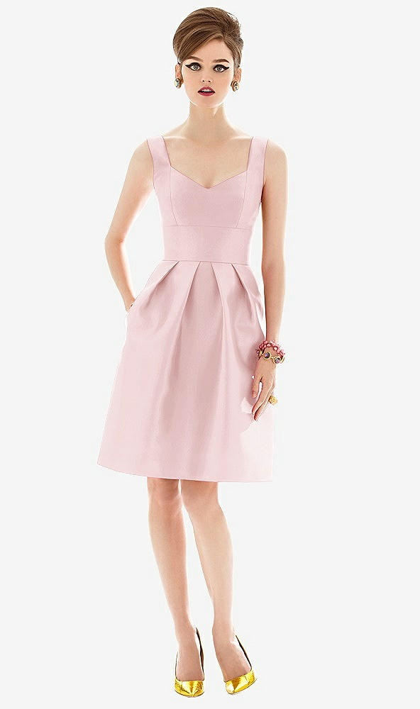 Front View - Ballet Pink Cocktail Sleeveless Satin Twill Dress