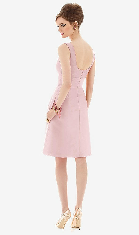 Back View - Ballet Pink Cocktail Sleeveless Satin Twill Dress