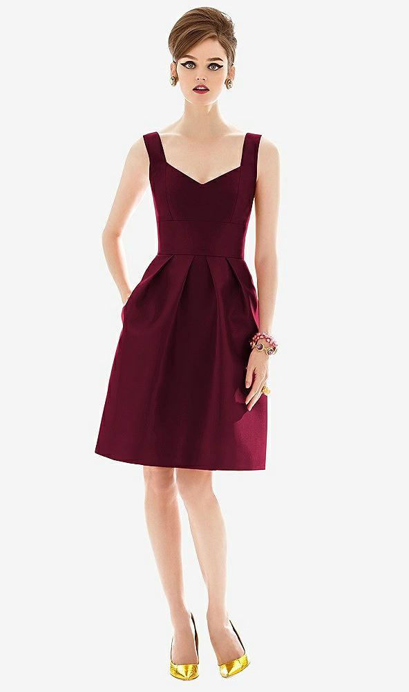 Front View - Cabernet Cocktail Sleeveless Satin Twill Dress