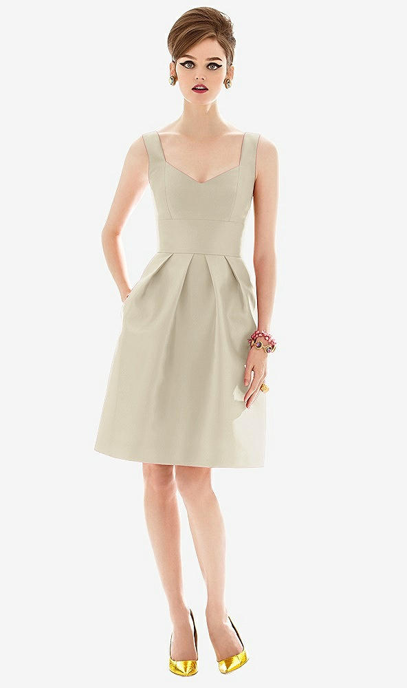 Front View - Champagne Cocktail Sleeveless Satin Twill Dress