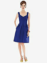 Front View Thumbnail - Cobalt Blue Cocktail Sleeveless Satin Twill Dress