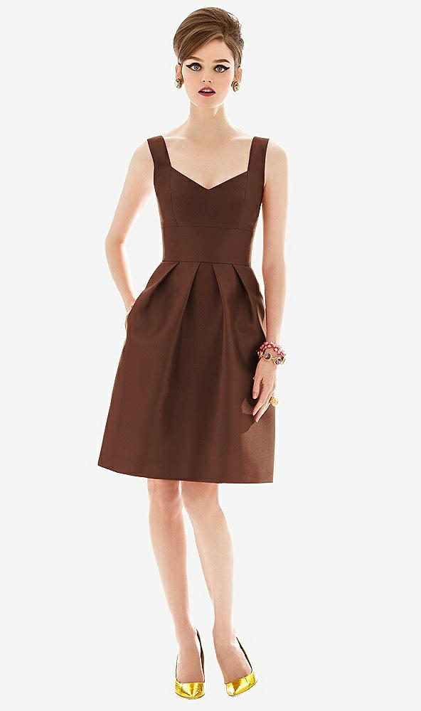 Front View - Cognac Cocktail Sleeveless Satin Twill Dress