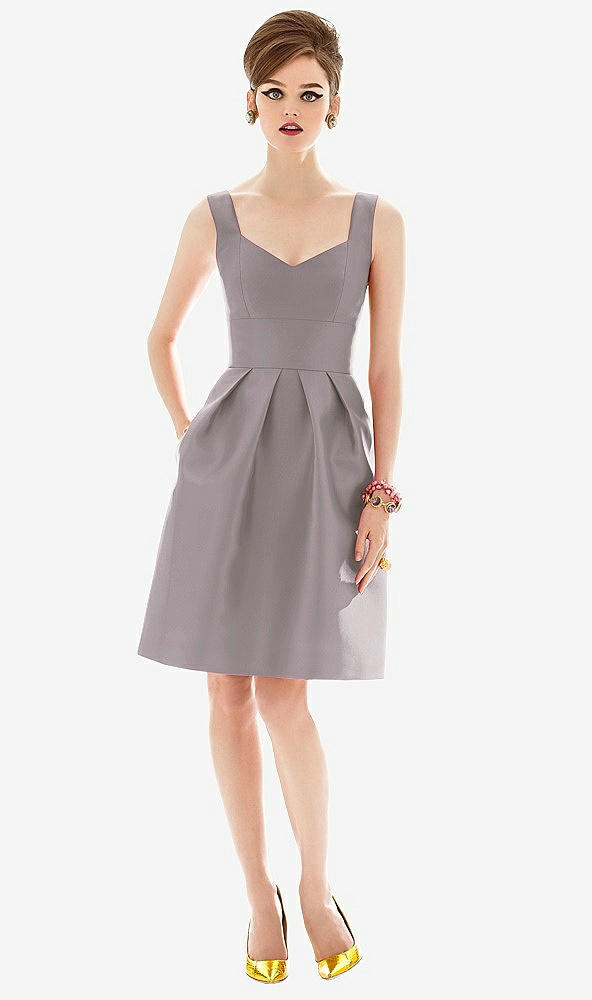 Front View - Cashmere Gray Cocktail Sleeveless Satin Twill Dress