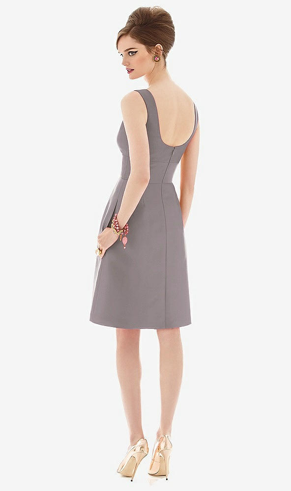 Back View - Cashmere Gray Cocktail Sleeveless Satin Twill Dress