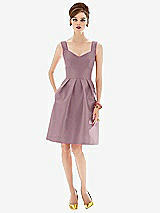 Front View Thumbnail - Dusty Rose Cocktail Sleeveless Satin Twill Dress
