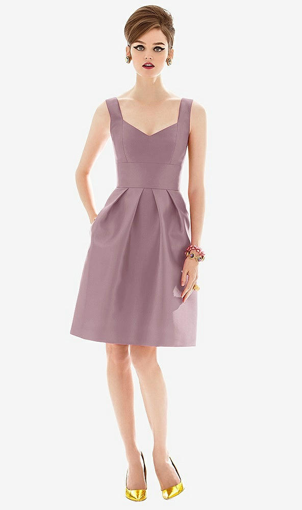 Front View - Dusty Rose Cocktail Sleeveless Satin Twill Dress