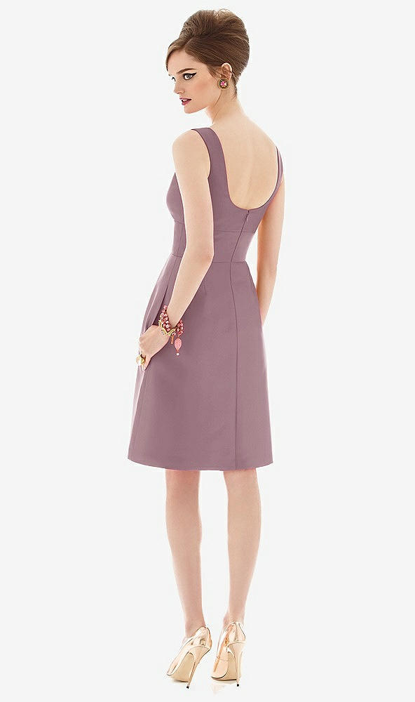 Back View - Dusty Rose Cocktail Sleeveless Satin Twill Dress