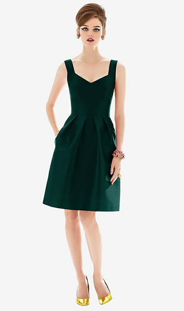Front View - Evergreen Cocktail Sleeveless Satin Twill Dress