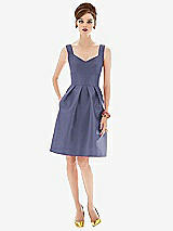 Front View Thumbnail - French Blue Cocktail Sleeveless Satin Twill Dress