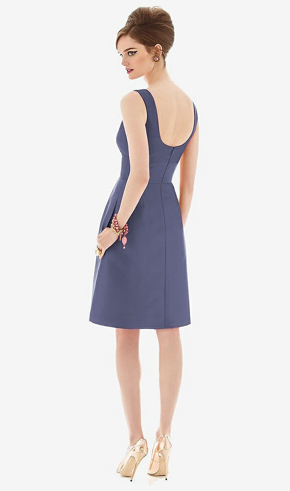 Back View - French Blue Cocktail Sleeveless Satin Twill Dress