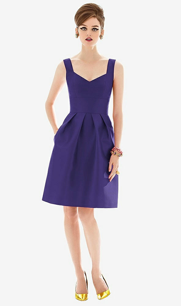 Front View - Grape Cocktail Sleeveless Satin Twill Dress