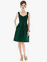 Front View Thumbnail - Hunter Green Cocktail Sleeveless Satin Twill Dress