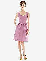 Front View Thumbnail - Powder Pink Cocktail Sleeveless Satin Twill Dress