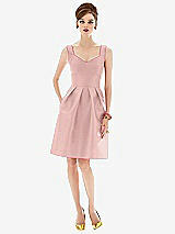 Front View Thumbnail - Rose - PANTONE Rose Quartz Cocktail Sleeveless Satin Twill Dress