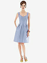 Front View Thumbnail - Sky Blue Cocktail Sleeveless Satin Twill Dress