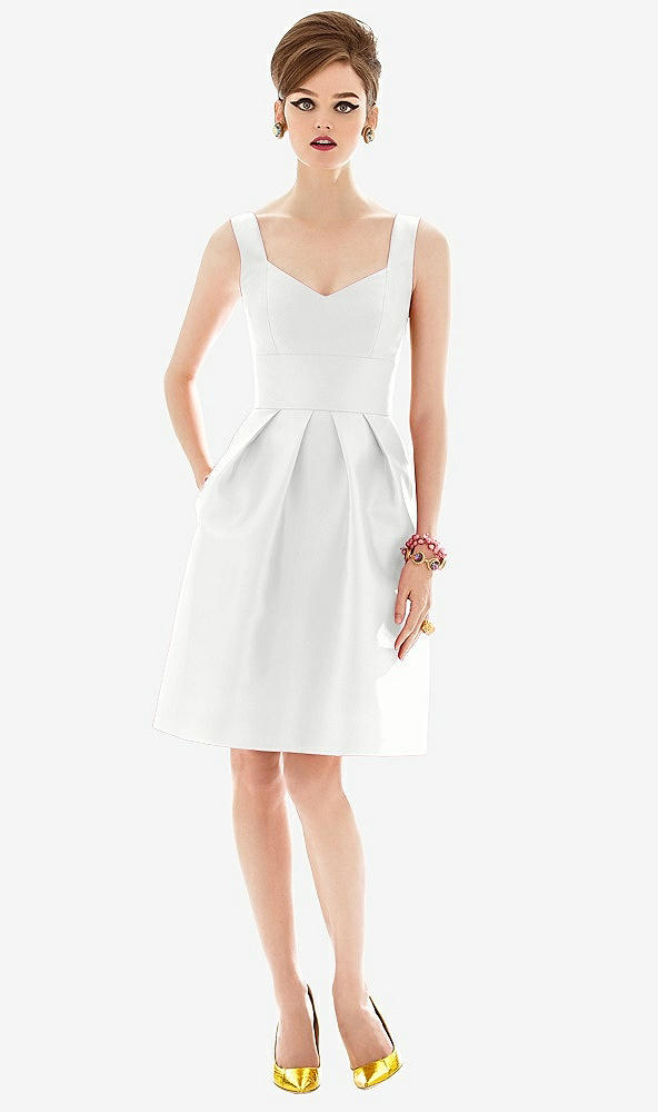 Front View - White Cocktail Sleeveless Satin Twill Dress