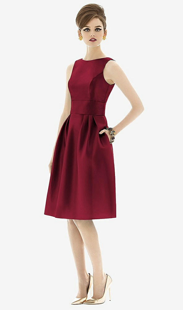 Front View - Burgundy Alfred Sung Open Back Cocktail Dress D660