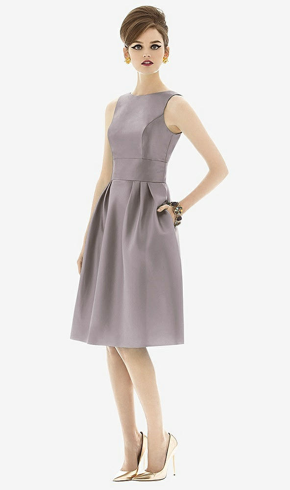 Front View - Cashmere Gray Alfred Sung Open Back Cocktail Dress D660