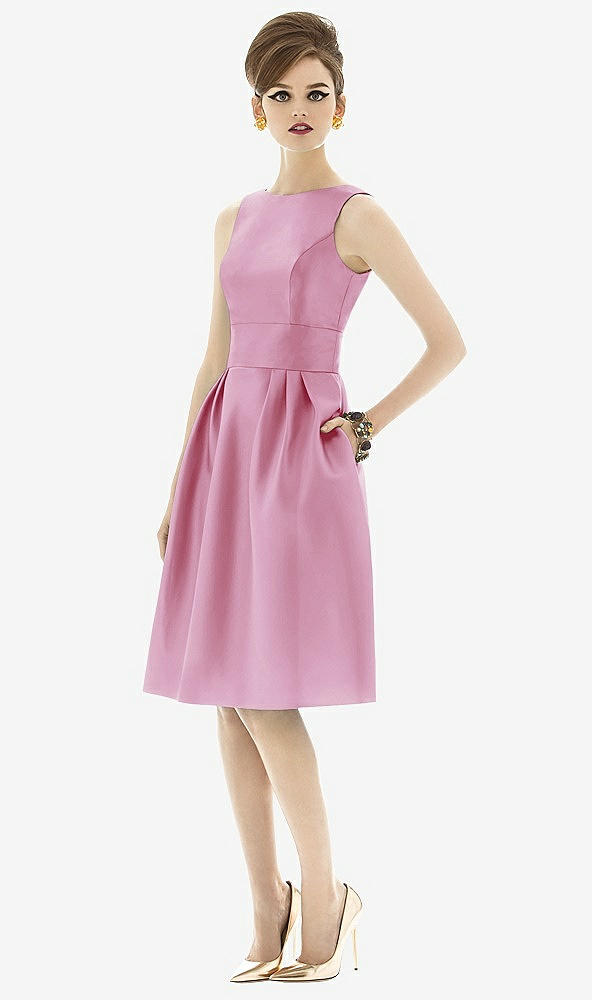 Front View - Powder Pink Alfred Sung Open Back Cocktail Dress D660