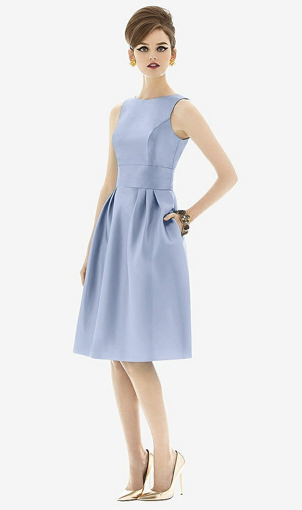 Front View - Sky Blue Alfred Sung Open Back Cocktail Dress D660
