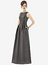 Front View Thumbnail - Caviar Gray Alfred Sung Open Back Satin Twill Gown D661