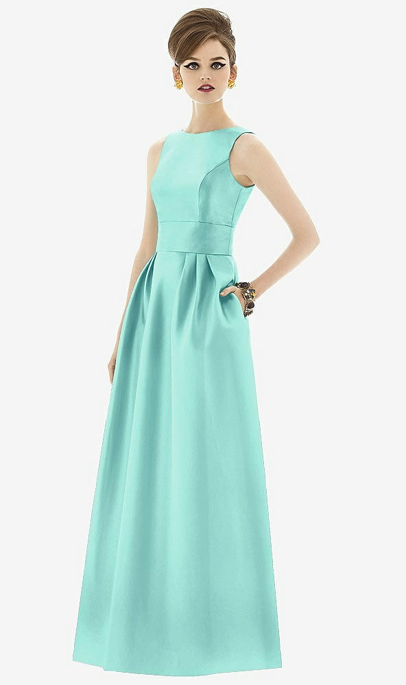 Front View - Coastal Alfred Sung Open Back Satin Twill Gown D661