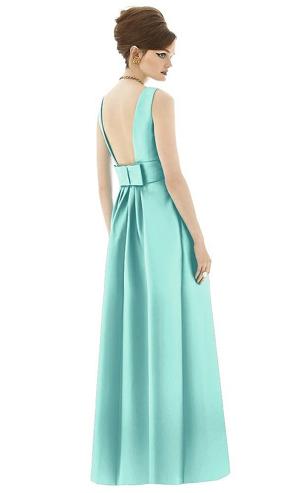 Back View - Coastal Alfred Sung Open Back Satin Twill Gown D661